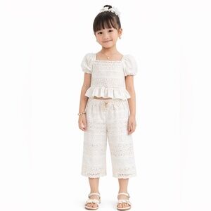 Mayoral Ivory Lace Crop Top & Capri Pants Set Size 7 (122cm) Boho Elegant Outfit